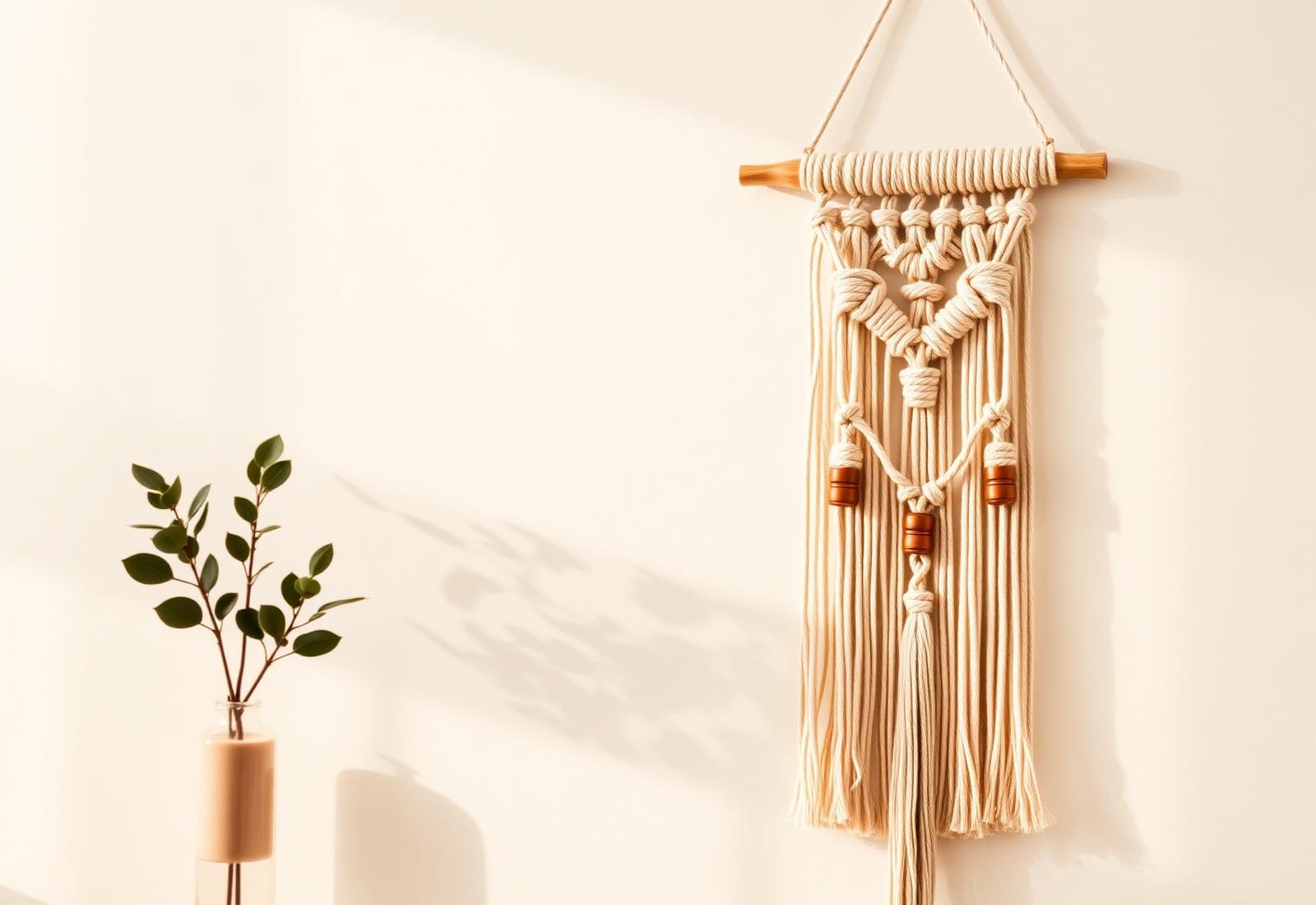 Tapiz de macramé artesanal en algodón natural